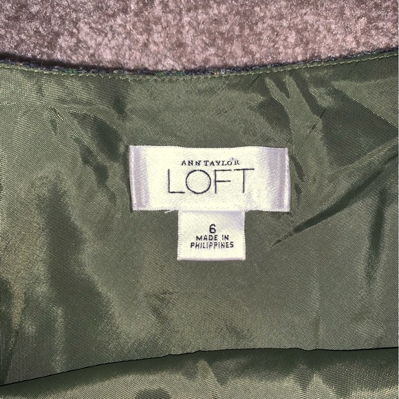Loft Sz6 green/tan/dark gray wool ALine skirt - Picture 7 of 9
